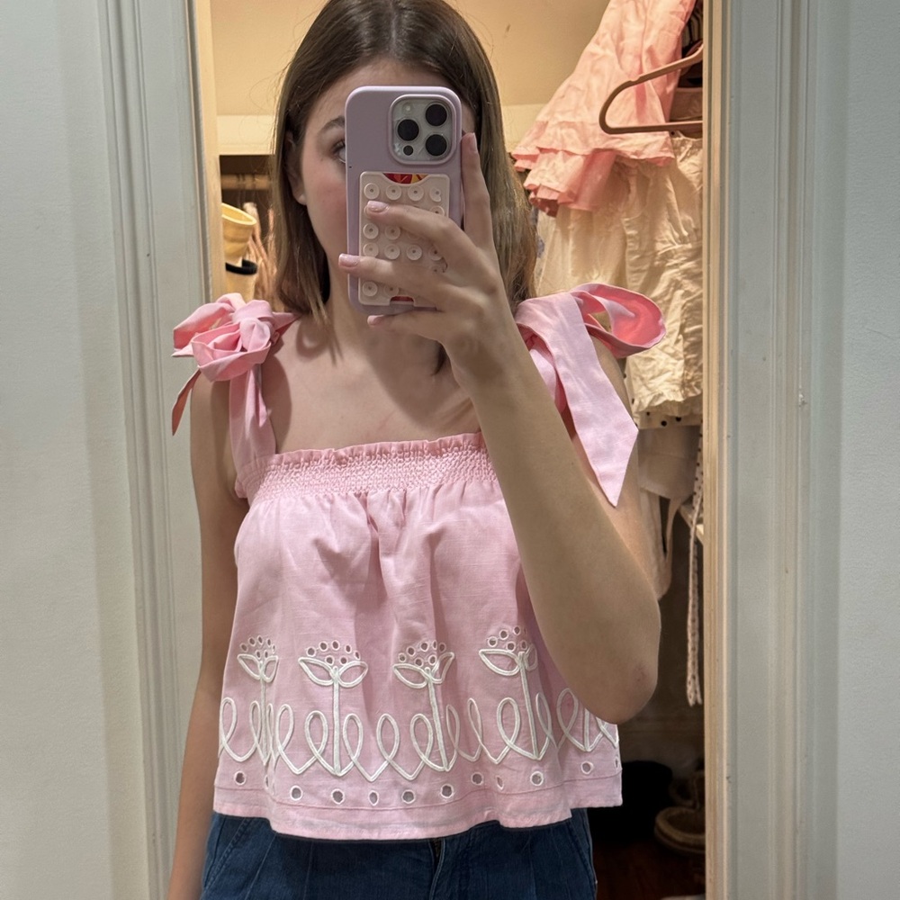 REVOLVE Pink Floral Embroidered Tank Top